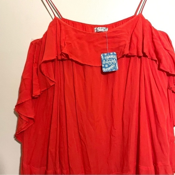 NWT Free People Cascades Ruffle Camisole in Fire Orange/Red Size XS - Picture 8 of 12